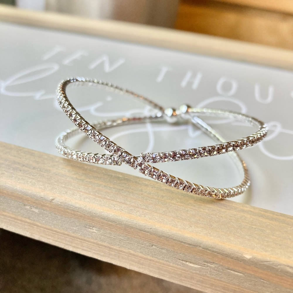 Crisscross Cubic Zirconia Silver Bracelet